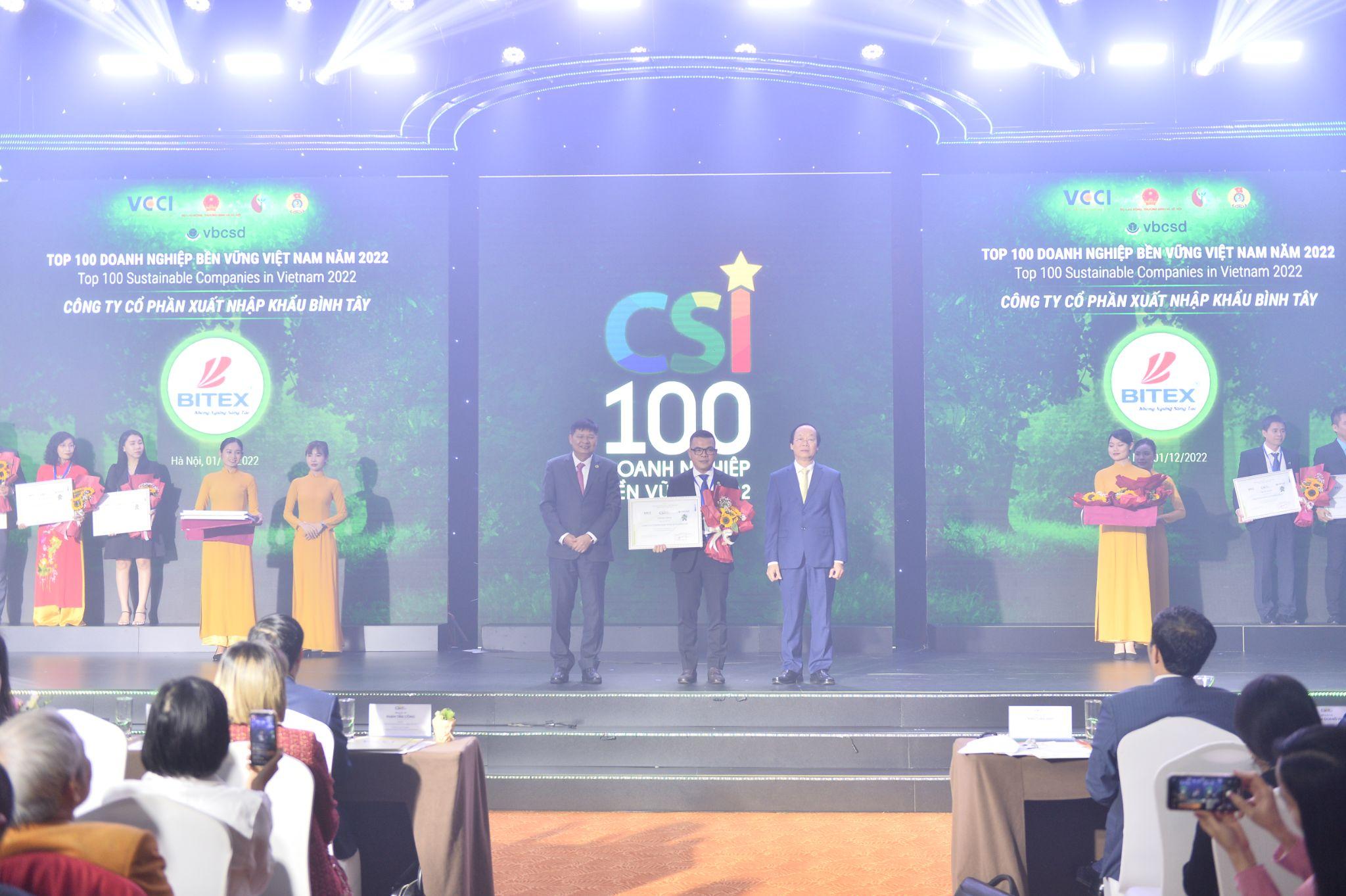 BITEX tiếp tục lot top 100 doanh nghiệp phát triển bền vững tại Việt Nam CSI 2022